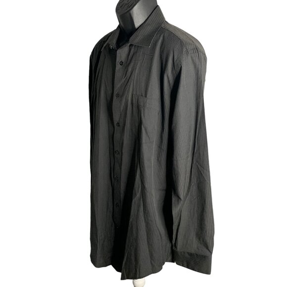 Adolfo Button Up Long Sleeve Shirt XL Black Textured Stripes Pocket Collared - Picture 3 of 6